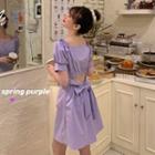 Cold Shoulder Short-sleeve A-line Dress Purple - One Size