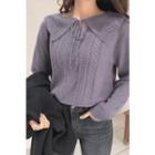 Beribboned Capelet Cable Sweater