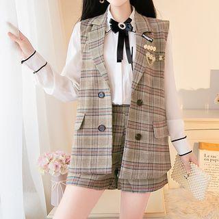 Plaid Vest / Shorts / Blouse / Set