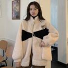 Set: Bear Print Zip-up Fleece Jacket + Crossbody Bag
