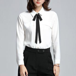 Tie-neck Long-sleeve Chiffon Shirt