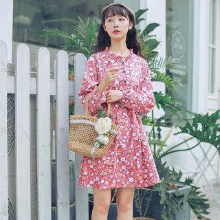 Floral Frill Trim Long-sleeve Dress