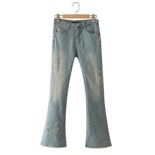 Low Rise Bow Embroidered Flared Jeans