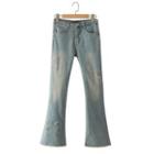Low Rise Bow Embroidered Flared Jeans