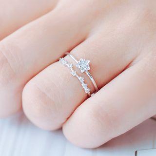 925 Sterling Silver Star Ring Double Layer Ring - 925 Sterling Silver - Silver - One Size