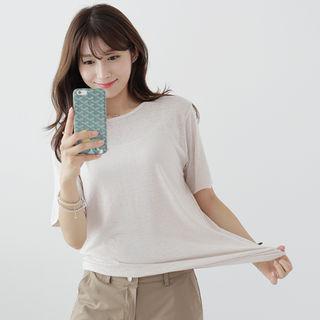Short-sleeve Colored Linen Blend T-shirt