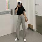 Plain Short-sleeve Crop Top / Drawstring Wide-leg Pants