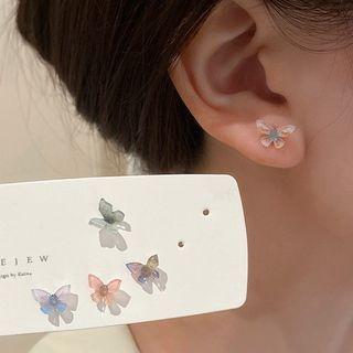 Set Of 6: Butterfly Stud Earring Set Of 6 - Pink & Green & Blue - One Size