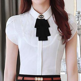 Short-sleeve Tie Neck Shirt