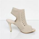 Pin-heel Cutout Knit Ankle Boots