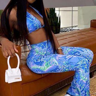 Set: Floral Print Bikini Top + Skinny Pants