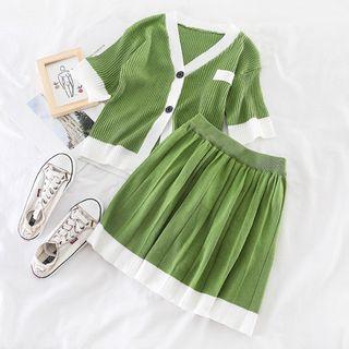 Set: V-neck Knit Top + High-waist Skirt
