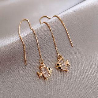 Fish Rhinestone Dangle Earring 1 Pair - Silver Steel - Gold - One Size