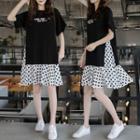 Mock Two-piece Short-sleeve Dotted Panel T-shirt Dress