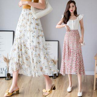 High-waist Floral Printed Chiffon Midi Skirt (various Design)