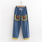 Bear Embroidered Tapered Jeans Blue - One Size