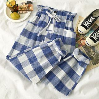 High Waist Plaid Drawstring Pants