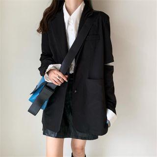 Long-sleeve Cut-out Blazer Black - One Size