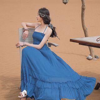 Spaghetti-strap Halter Maxi A-line Dress