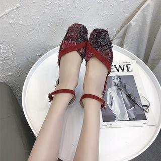 Ankle-strap Square Toe Low-heel Sandals