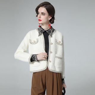 Faux Pearl Fleeced Button Jacket