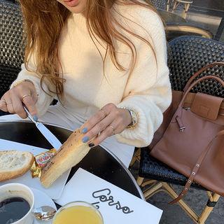 Crewneck Wool Blend Sweater Cream - One Size