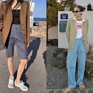Hidden-button Lapelless Blazer