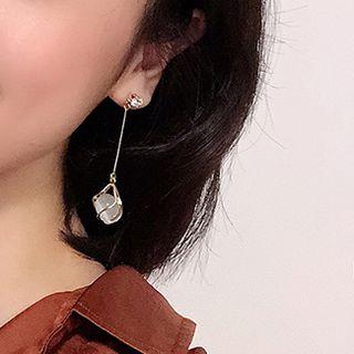 Rhinestone Cat Eye Stone Dangle Earring 1 Pair - White & Gold - One Size