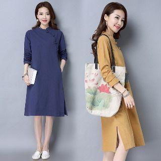 Long-sleeve Side-button Dress