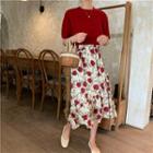 Floral Print Midi Skirt As Shown In Figure - One Size