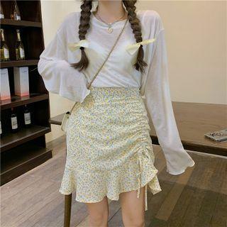 Floral Printed Drawstring Mini Skirt