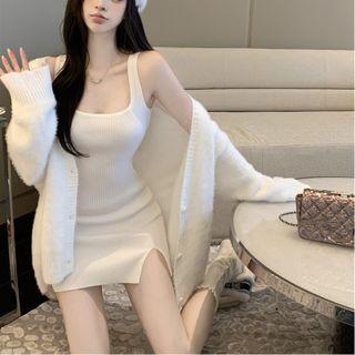 Plain Cardigan / Mini Bodycon Tank Dress