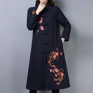 Floral Embroidered Frog-buttoned Padded Coat