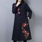 Floral Embroidered Frog-buttoned Padded Coat