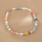 Bead Necklace White & Pink & Blue - One Size