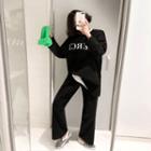 Set: Printed Loose-fit Sweatshirt + Elasticized-waist Pants