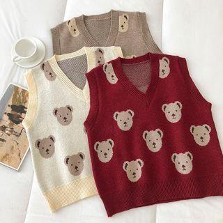 V-neck Print Sleeveless Knit Vest