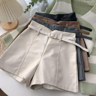 Plain High-waist Wide Leg Shorts + Belt