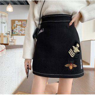 Bee Embroidered Mini A-line Skirt