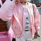 Pocketed Bomber Jacket Pink - One Size