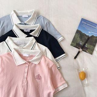 Short-sleeve Polo Collar Crown Embroidered T-shirt