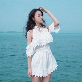 Cutout Tie-neck Layered Playsuit