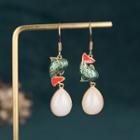 Goldfish Faux Gemstone Alloy Dangle Earring Cp259 - Gold & White & Green - One Size