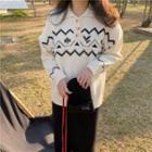 Print Polo Sweater Almond - One Size