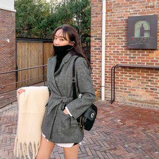 Belted Double-breasted Herringbone Blazer