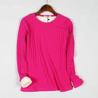 Long-sleeve Fleece-lined Ribbed T-shirt