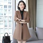 Notch-lapel Buttoned Coat / Mini Pencil Skirt / Long-sleeve Turtleneck Top / Dress Pants / Set