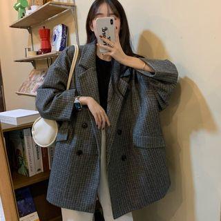 Double Breast Plaid Oversized Blazer