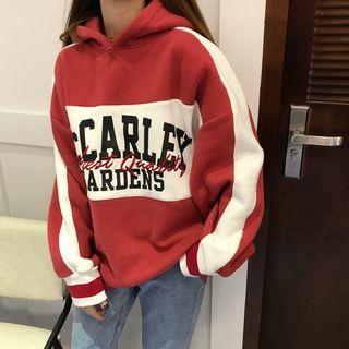 Letter Print Contrast Trim Hoodie