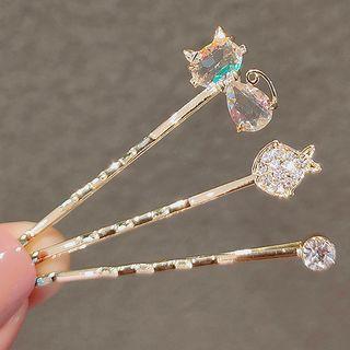 Set Of 3 : Animal / Petal Rhinestone Hair Pin